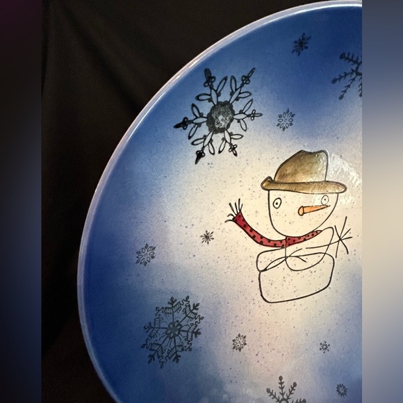Cowboy Snowman ceramic blue large platter Beaver Farm pottery 15” diameter - Picture 3 of 11